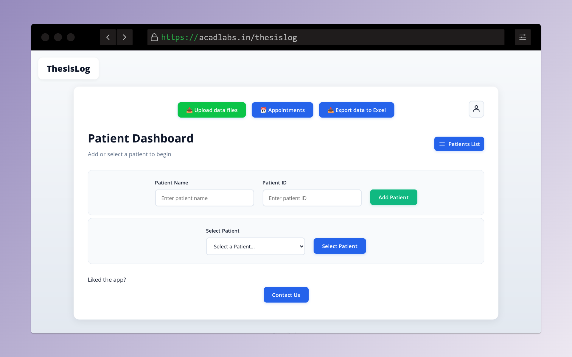 ThesisLog Dashboard - Desktop View