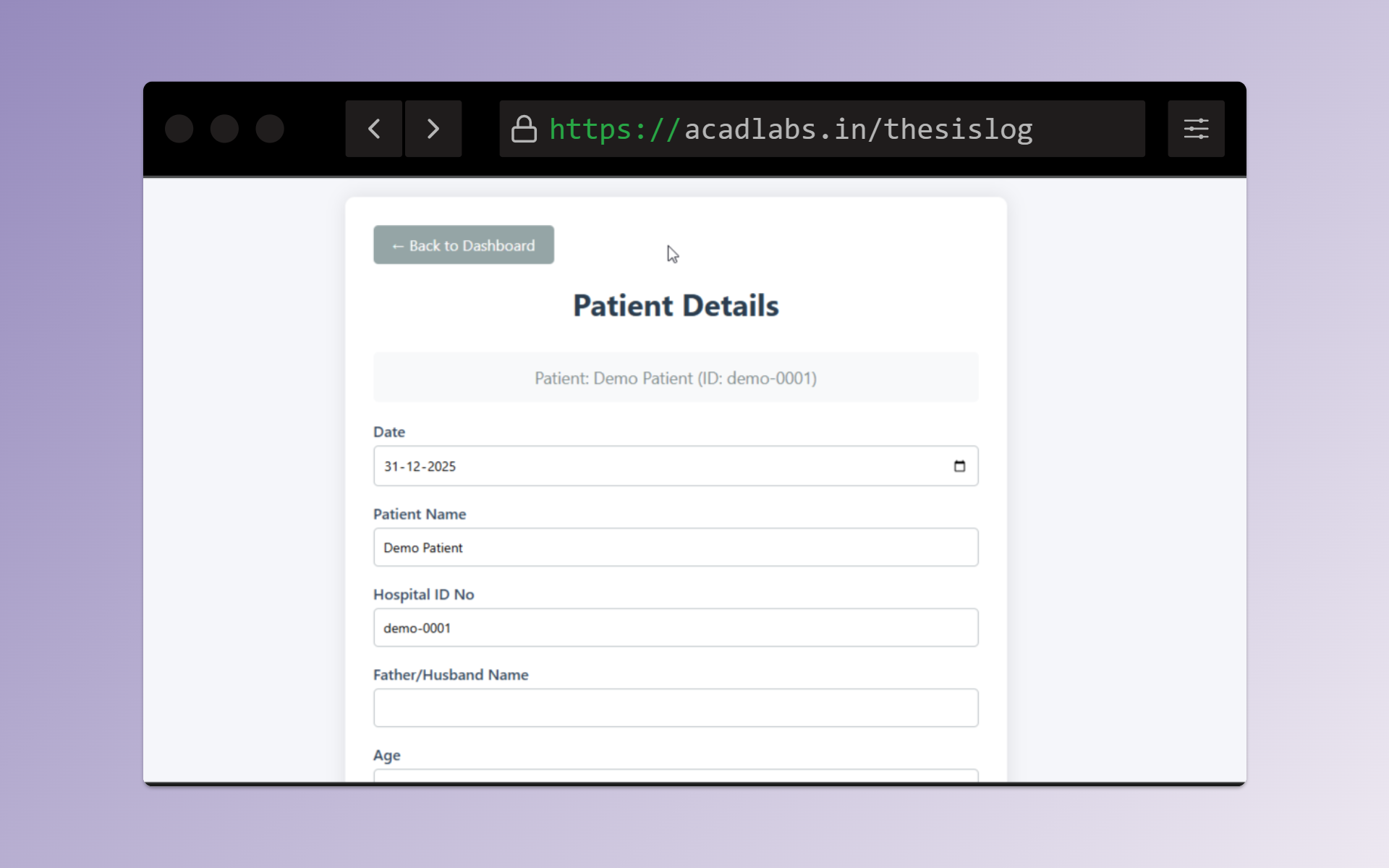 Patient Details - Desktop View