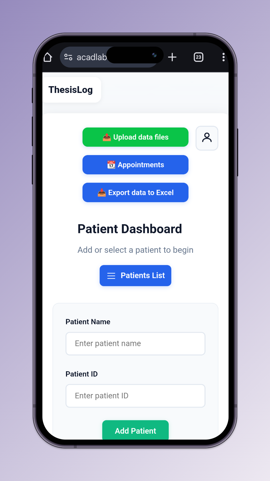 ThesisLog Dashboard - Mobile View